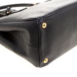 Pre Owned Prada Black Saffiano Lux Leather Small Double Zip Tote