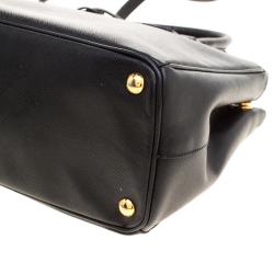 Pre Owned Prada Black Saffiano Lux Leather Small Double Zip Tote