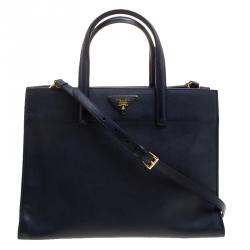 Pre Owned Prada Navy Blue Saffiano Soft Leather Tote