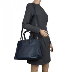 Pre Owned Prada Navy Blue Saffiano Soft Leather Tote