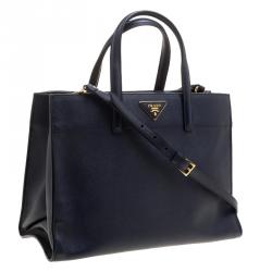Pre Owned Prada Navy Blue Saffiano Soft Leather Tote