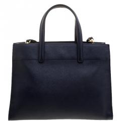 Pre Owned Prada Navy Blue Saffiano Soft Leather Tote