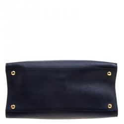 Pre Owned Prada Navy Blue Saffiano Soft Leather Tote