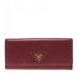 Pre Owned Prada Red Saffiano Leather Continental Wallet