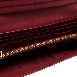 Pre Owned Prada Red Saffiano Leather Continental Wallet