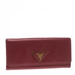 Pre Owned Prada Red Saffiano Leather Continental Wallet