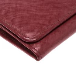 Pre Owned Prada Red Saffiano Leather Continental Wallet
