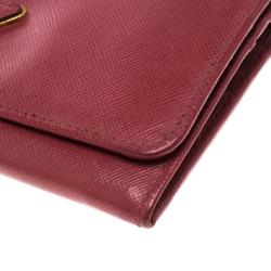 Pre Owned Prada Red Saffiano Leather Continental Wallet