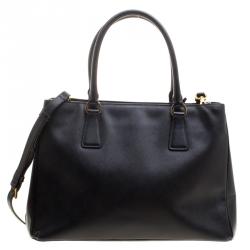 Pre Owned Prada Black Saffiano Lux Leather Medium Tote