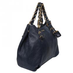 Pre Owned Prada Navy Blue Leather Shopper Tote