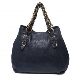 Pre Owned Prada Navy Blue Leather Shopper Tote