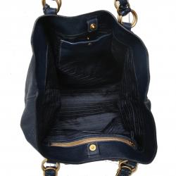 Pre Owned Prada Navy Blue Leather Shopper Tote