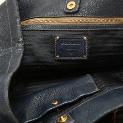 Pre Owned Prada Navy Blue Leather Shopper Tote