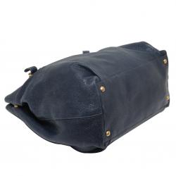 Pre Owned Prada Navy Blue Leather Shopper Tote