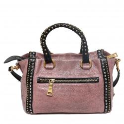 Pre Owned Prada Talco Craquele Leather Studded Bauletto Satchel Bag