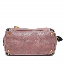 Pre Owned Prada Talco Craquele Leather Studded Bauletto Satchel Bag