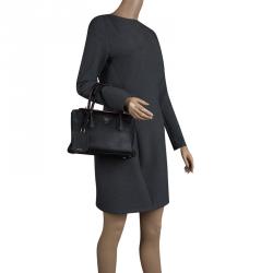 Pre Owned Prada Black Saffiano Cuir Leather Small Twin Tote