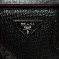 Pre Owned Prada Black Saffiano Cuir Leather Small Twin Tote