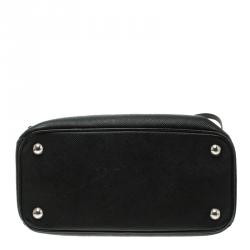 Pre Owned Prada Black Saffiano Cuir Leather Small Twin Tote