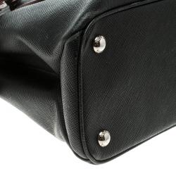 Pre Owned Prada Black Saffiano Cuir Leather Small Twin Tote