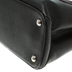 Pre Owned Prada Black Saffiano Cuir Leather Small Twin Tote