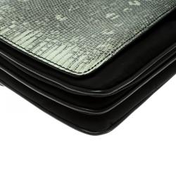 Pre Owned Prada Green Green/Black Nylon and Lizard Shoulder Bag