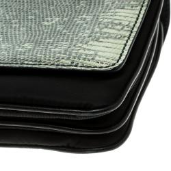 Pre Owned Prada Green Green/Black Nylon and Lizard Shoulder Bag