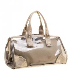 Pre Owned Prada Beige PVC and Canvas Plex Mistolino Frame Satchel