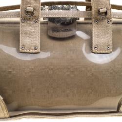 Pre Owned Prada Beige PVC and Canvas Plex Mistolino Frame Satchel