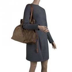 Pre Owned Prada Khaki Nylon Drawstring Tote