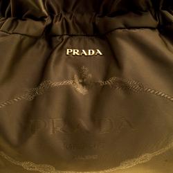 Pre Owned Prada Khaki Nylon Drawstring Tote