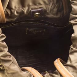 Pre Owned Prada Khaki Nylon Drawstring Tote