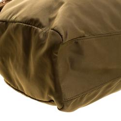 Pre Owned Prada Khaki Nylon Drawstring Tote