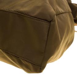 Pre Owned Prada Khaki Nylon Drawstring Tote