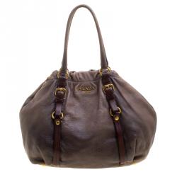 Pre Owned Prada Grey Ombre Leather Satchel