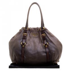 Pre Owned Prada Grey Ombre Leather Satchel