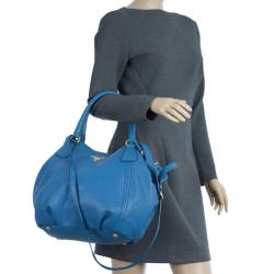 Pre Owned Prada Blue Vitello Daino Tote