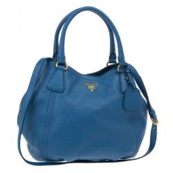 Pre Owned Prada Blue Vitello Daino Tote