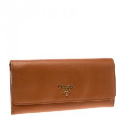Pre Owned Prada Orange Saffiano Lux Leather Continental Wallet