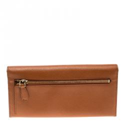Pre Owned Prada Orange Saffiano Lux Leather Continental Wallet