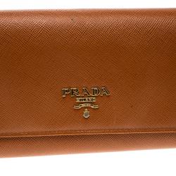 Pre Owned Prada Orange Saffiano Lux Leather Continental Wallet