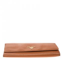 Pre Owned Prada Orange Saffiano Lux Leather Continental Wallet