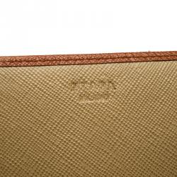 Pre Owned Prada Orange Saffiano Lux Leather Continental Wallet