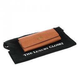 Pre Owned Prada Orange Saffiano Lux Leather Continental Wallet