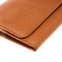 Pre Owned Prada Orange Saffiano Lux Leather Continental Wallet
