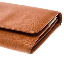 Pre Owned Prada Orange Saffiano Lux Leather Continental Wallet