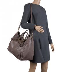 Pre Owned Prada Taupe Soft Leather Top Handle Tote 