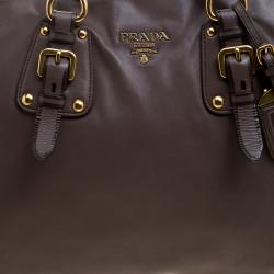 Pre Owned Prada Taupe Soft Leather Top Handle Tote 