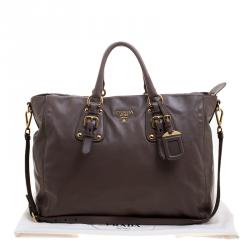Pre Owned Prada Taupe Soft Leather Top Handle Tote 