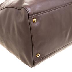 Pre Owned Prada Taupe Soft Leather Top Handle Tote 